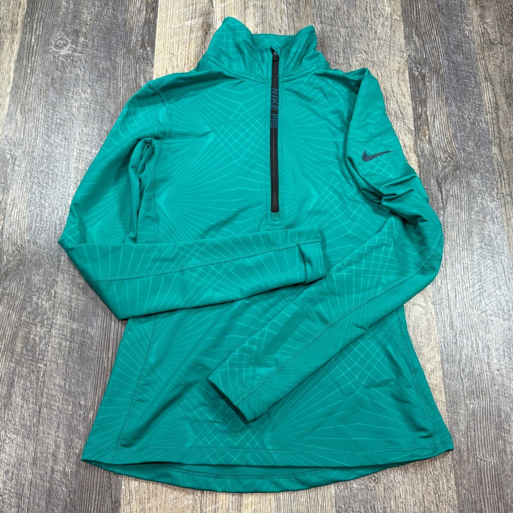 Nike Hyperwarm Top Women Small Teal Green 1/4 Zip Long Sleeve Running Fall